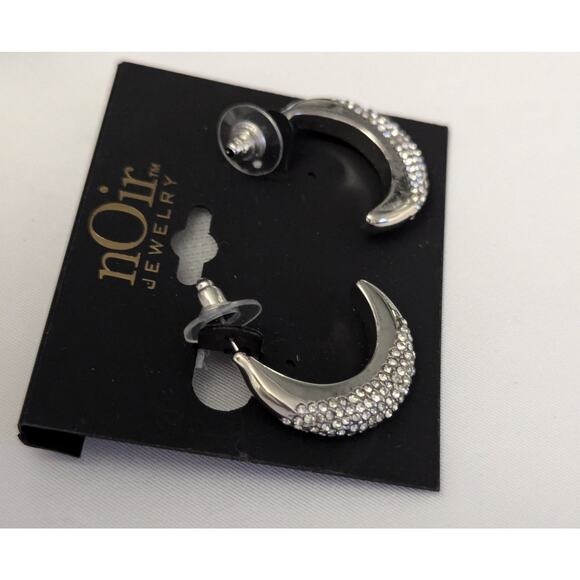 Silver Crescent Moon Earrings with Cubic Zirconia by nOir - Picture 4 of 7